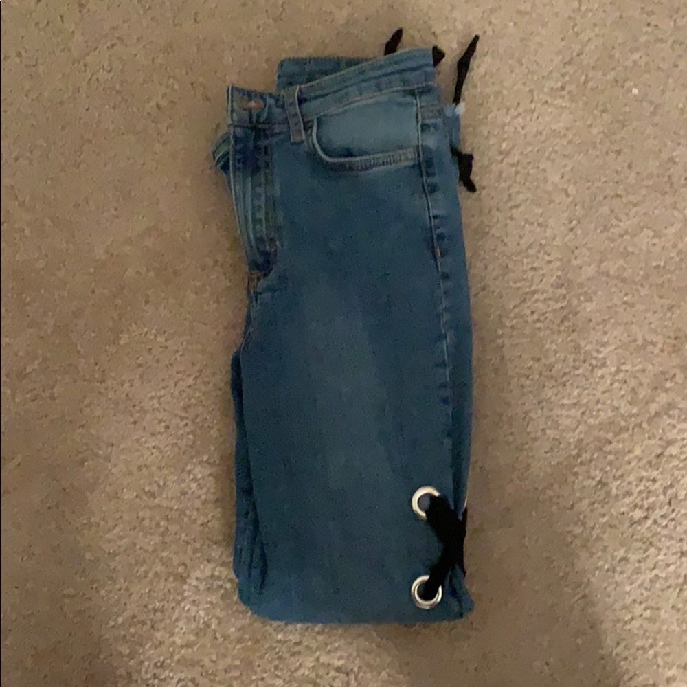 Side tie up jeans